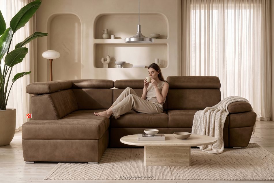RATLO Ecksofa links mit Schlaffunktion in Leder-Optik in cappuccinobraun cappuccino - Foto 16