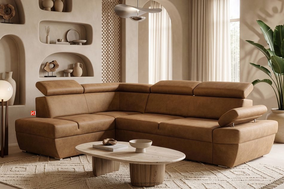 RATLO Ecksofa links mit Schlaffunktion in Leder-Optik in rostbraun rost - Foto 1