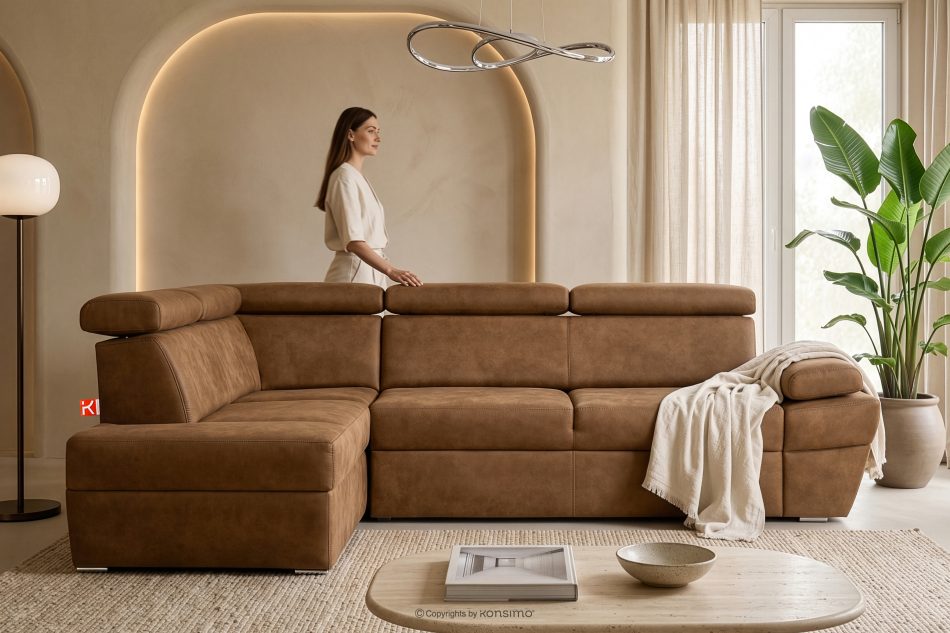 RATLO Ecksofa links mit Schlaffunktion in Leder-Optik in rostbraun rost - Foto 15