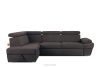 Ecksofa links mit Schlaffunktion und Bettzeugcontainer in marineblau/braun