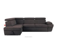 Ecksofa links mit Schlaffunktion und Bettzeugcontainer in marineblau/braun
