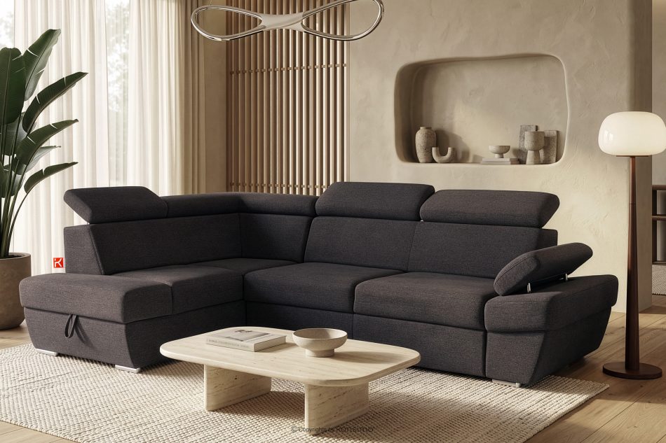 RATLO Ecksofa links mit Schlaffunktion und Bettzeugcontainer in marineblau/braun marineblau/braun - Foto 1
