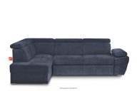 Ausklappbares Ecksofa mit Bettzeugcontainer navy blau links