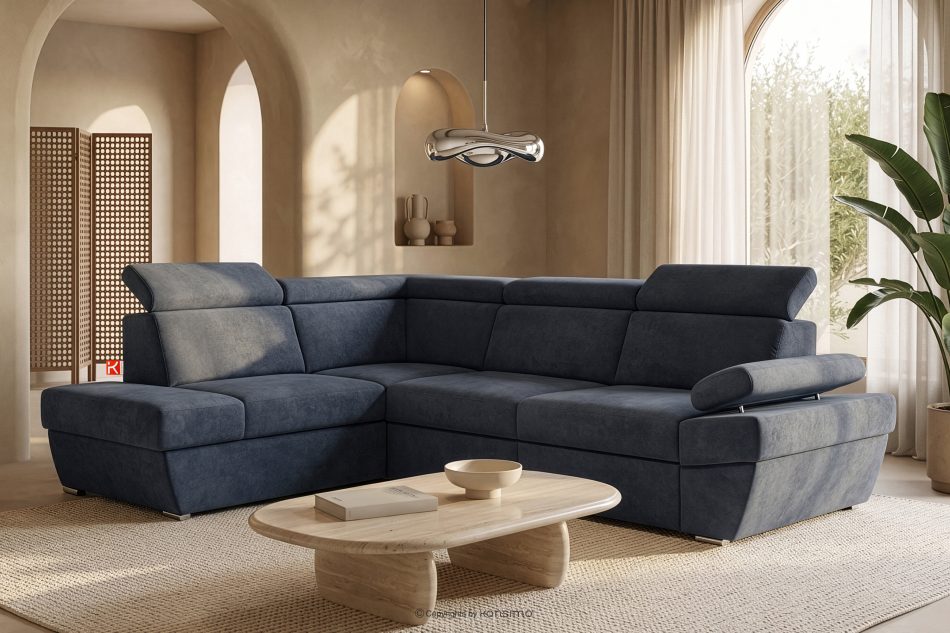 RATLO Ausklappbares Ecksofa mit Bettzeugcontainer navy blau links marineblau - Foto 1