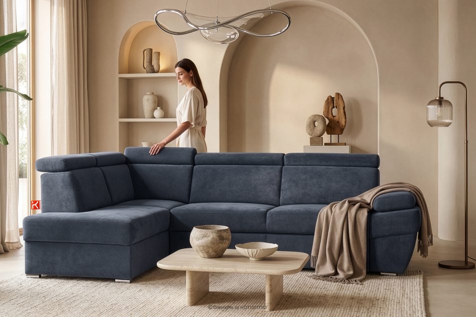 RATLO Ausklappbares Ecksofa mit Bettzeugcontainer navy blau links marineblau - Foto 10