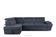 Ecksofa links mit Schlaffunktion und Bettzeugcontainer in dunkelblau