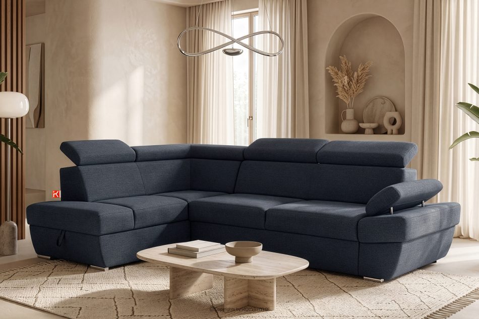 RATLO Ecksofa links mit Schlaffunktion und Bettzeugcontainer in dunkelblau dunkelblau - Foto 1