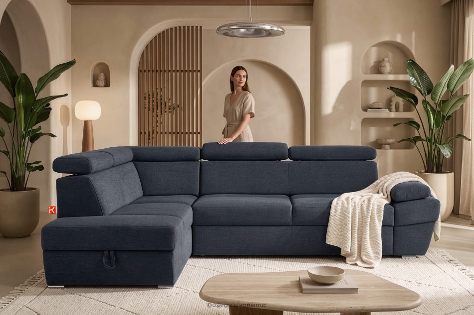 RATLO Ecksofa links mit Schlaffunktion und Bettzeugcontainer in dunkelblau dunkelblau - Foto 14