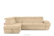 Ecksofa links mit Schlaffunktion und Bettzeugcontainer in ecrufarben