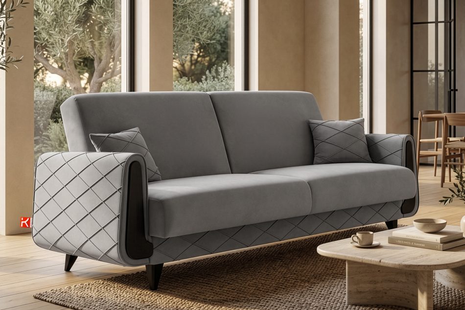GUSTAVO III Dreisitzer-Sofa in Stoff Velours ausziehbar hellgrau hellgrau - Foto 11