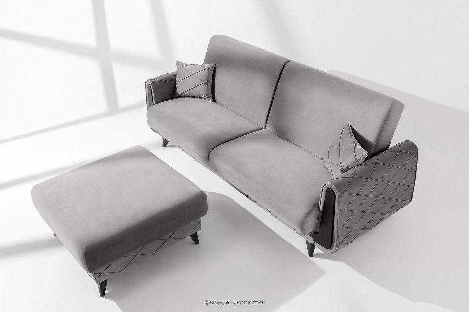 GUSTAVO III Dreisitzer-Sofa in Stoff Velours ausziehbar hellgrau hellgrau - Foto 14