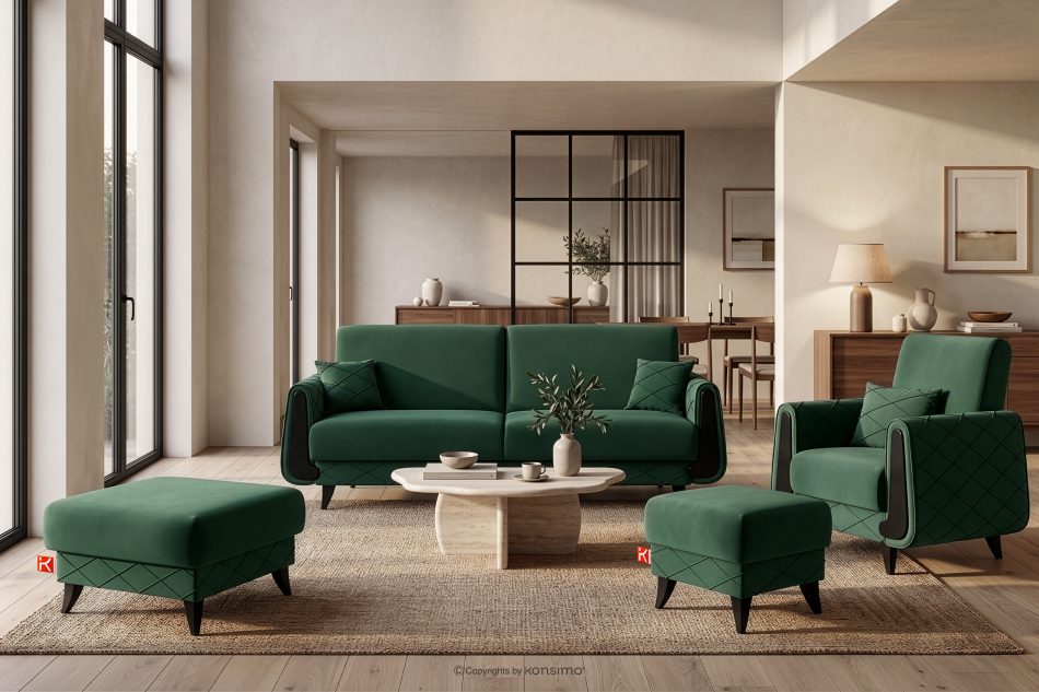 GUSTAVO III Schlafsofa eleganter Velours dunkelgrün Dunkelgrün - Foto 12