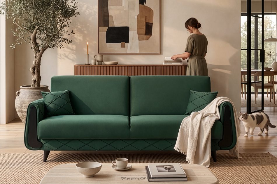 GUSTAVO III Schlafsofa eleganter Velours dunkelgrün Dunkelgrün - Foto 13