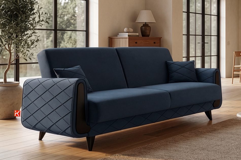 GUSTAVO III Dreisitzer-Sofa in Stoff Velours ausziehbar navy blau marineblau - Foto 11