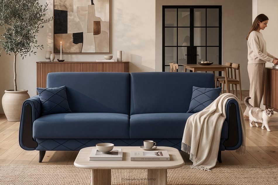 GUSTAVO III Dreisitzer-Sofa in Stoff Velours ausziehbar navy blau marineblau - Foto 13