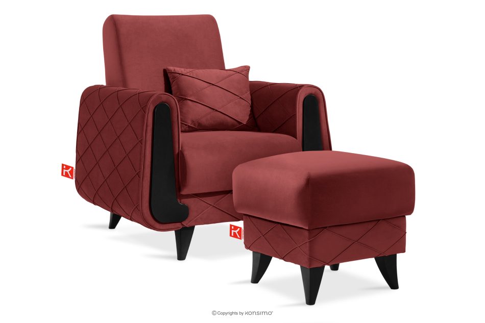 GUSTAVO III Sessel Velours elegant burgunderrot kastanienbraun - Foto 9
