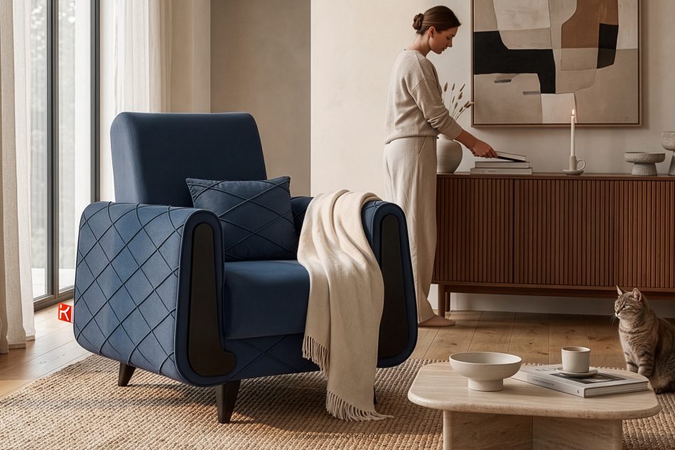 GUSTAVO III Sessel Velours elegant navy blau marineblau - Foto 12