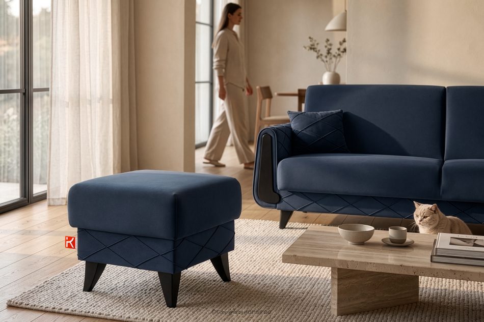 GUSTAVO III Sitzhocker mit Stauraum velours navy blau marineblau - Foto 8