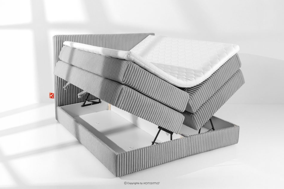 STRIX PRO Boxspringbett mittelhart 140 cm Doppelmatratze + HR-Topper Cordstoff hellgrau hellgrau - Foto 7