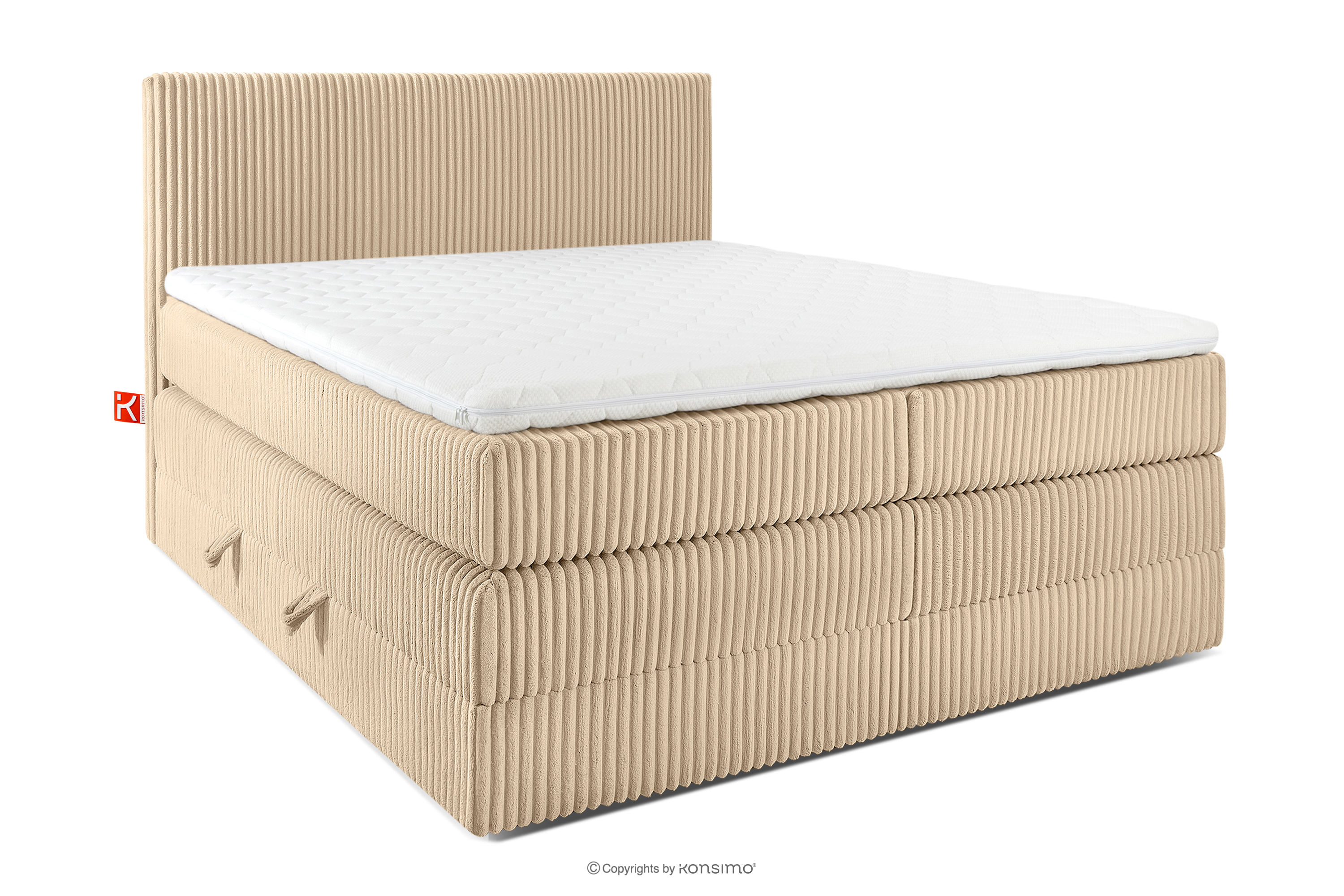 Boxspringbett mittelhart 140 cm Doppelmatratze + HR-Topper Cordstoff sandfarben