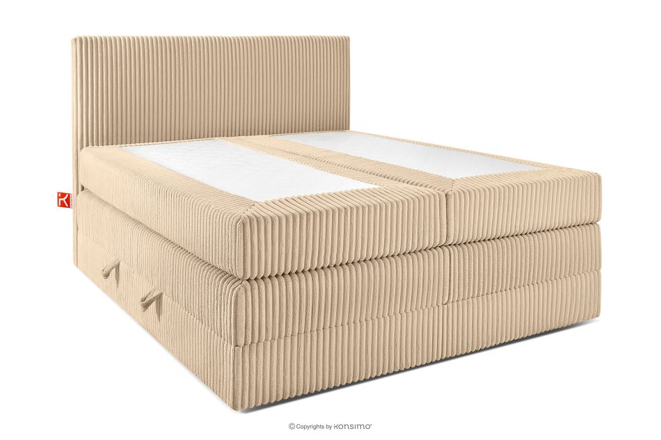 STRIX PRO Boxspringbett mittelhart 140 cm Doppelmatratze + HR-Topper Cordstoff sandfarben sandfarben - Foto 2