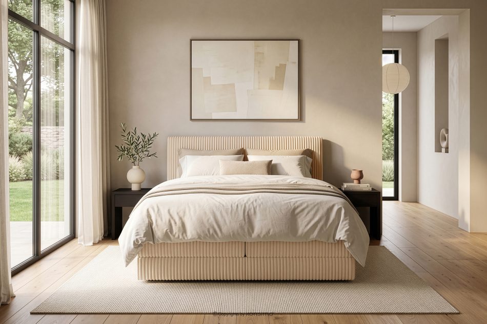 STRIX PRO Boxspringbett mittelhart 140 cm Doppelmatratze + HR-Topper Cordstoff sandfarben sandfarben - Foto 18