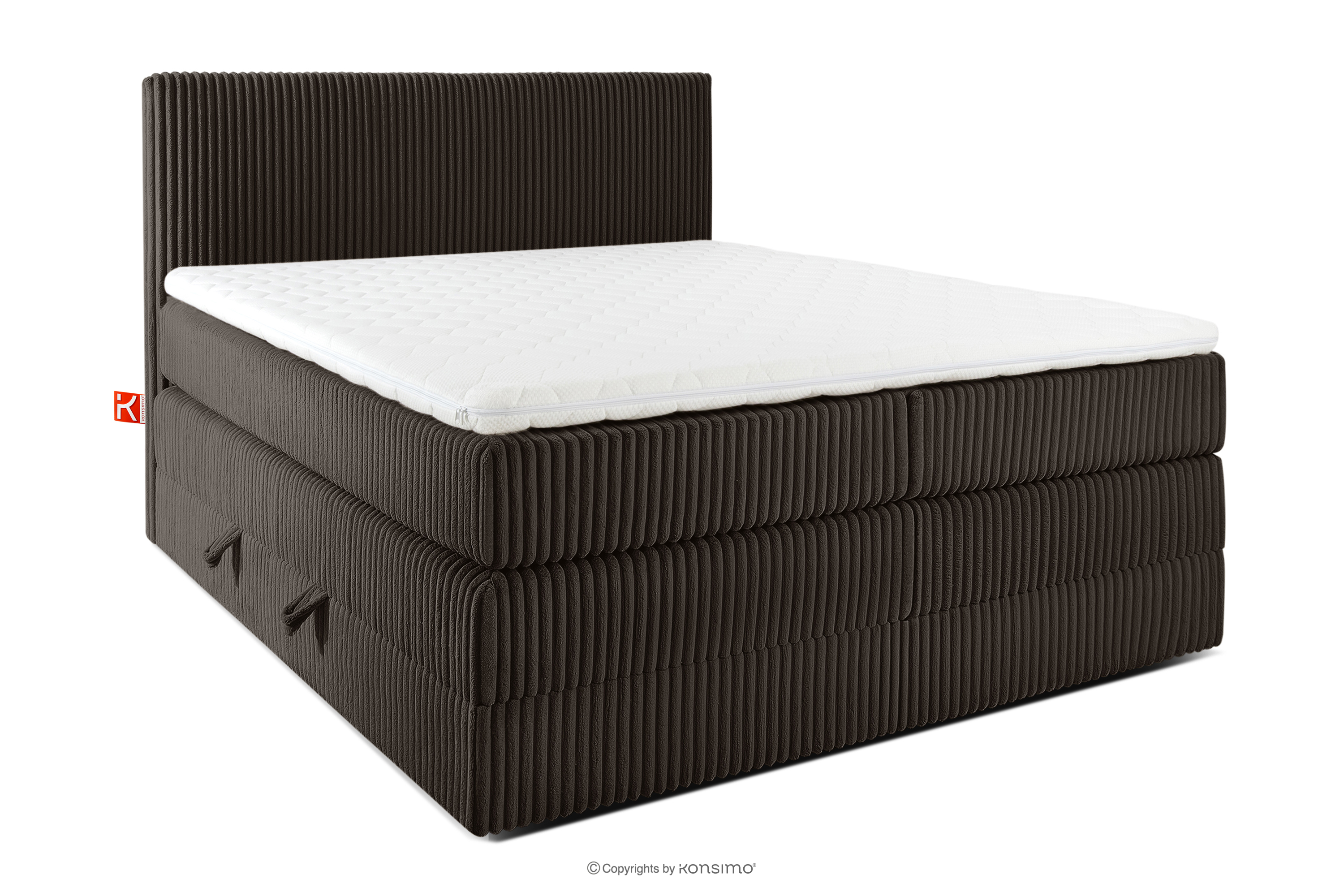 Boxspringbett mittelhart 140 cm Doppelmatratze + HR-Topper Cordstoff in Dunkelbraun