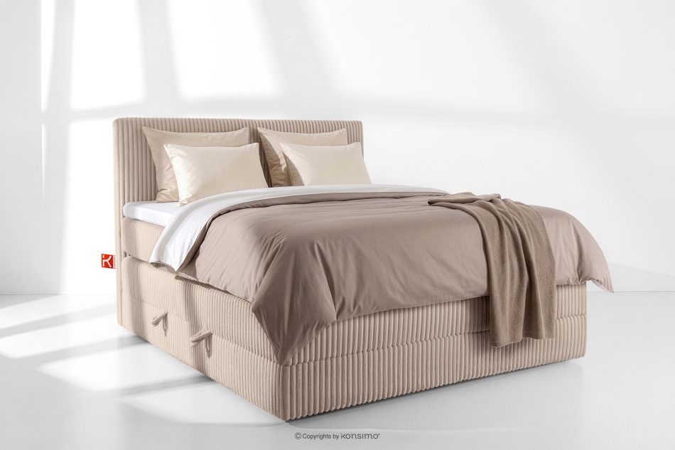 STRIX PRO Boxspringbett mittelhart 140 cm Doppelmatratze + HR-Topper Cordstoff in Taupe taupe - Foto 1