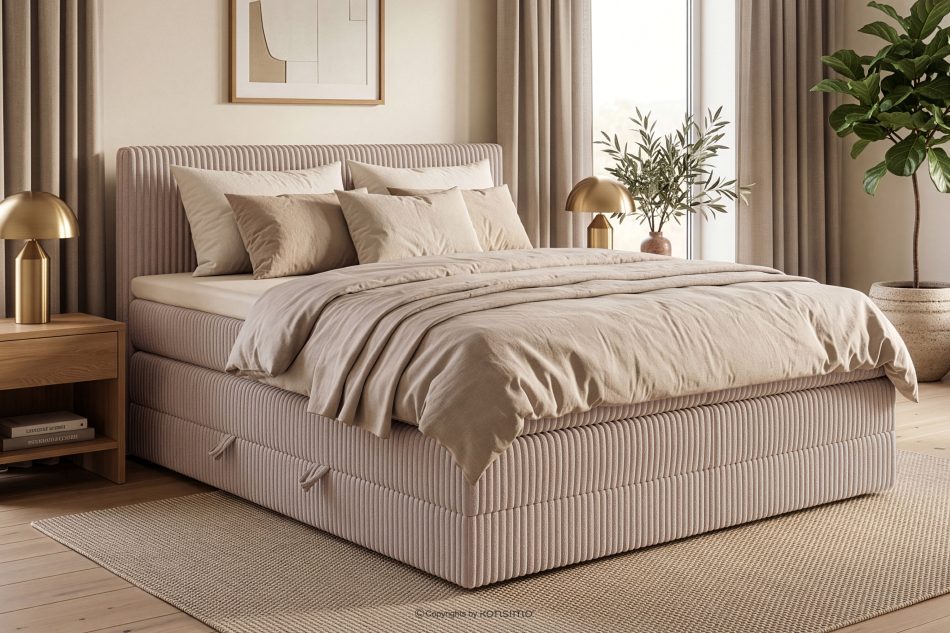 STRIX PRO Boxspringbett mittelhart 140 cm Doppelmatratze + HR-Topper Cordstoff in Taupe taupe - Foto 16