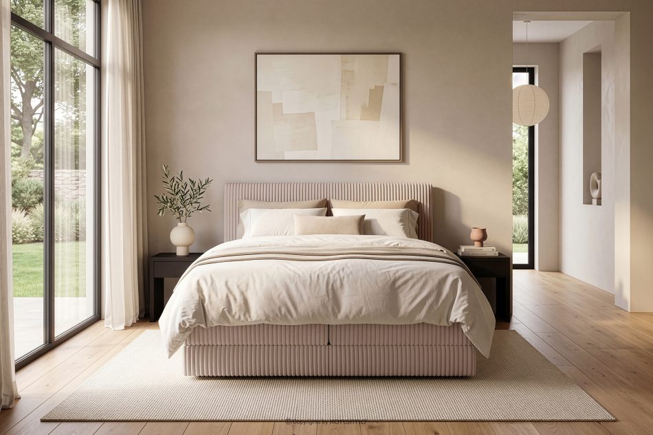 STRIX PRO Boxspringbett mittelhart 140 cm Doppelmatratze + HR-Topper Cordstoff in Taupe taupe - Foto 18