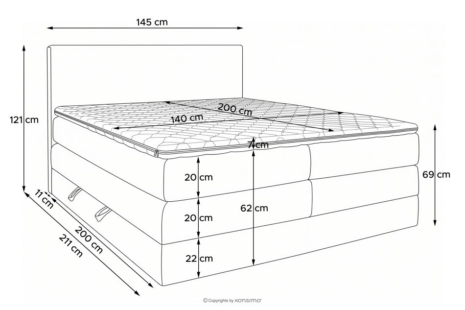 STRIX PRO Boxspringbett mittelhart 140 cm Doppelmatratze + HR-Topper Cordstoff hellgrau hellgrau - Foto 19