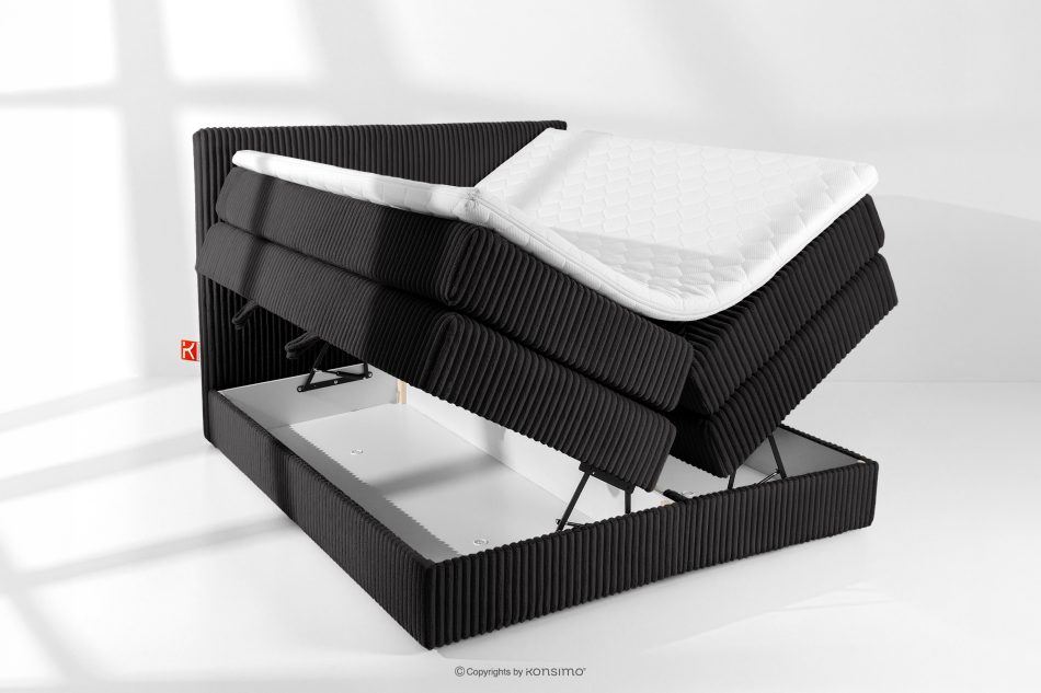 STRIX PRO Boxspringbett mittelhart 140 cm Doppelmatratze + Visco-Topper Cordstoff schwarz schwarz - Foto 7
