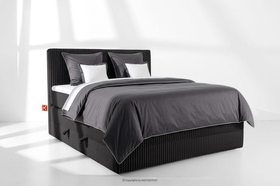 STRIX PRO Boxspringbett mittelhart 140 cm Doppelmatratze + Visco-Topper Cordstoff schwarz schwarz - Foto 1