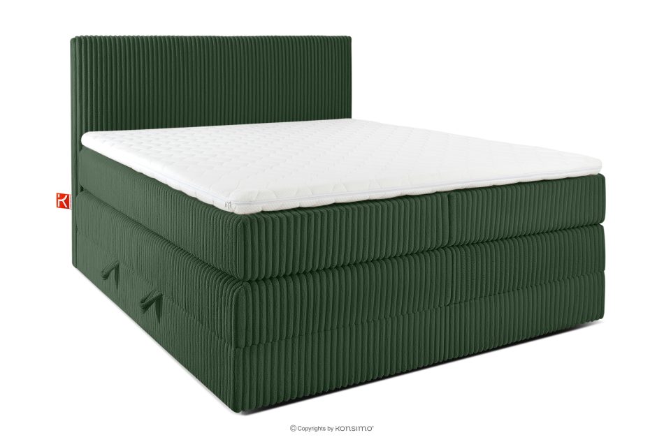 STRIX PRO Boxspringbett mittelhart 140 cm Doppelmatratze + Visco-Topper Cordstoff in Dunkelgrün dunkelgrün - Foto 0