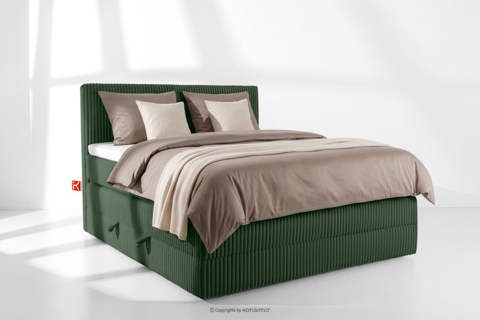 STRIX PRO Boxspringbett mittelhart 140 cm Doppelmatratze + Visco-Topper Cordstoff in Dunkelgrün dunkelgrün - Foto 1