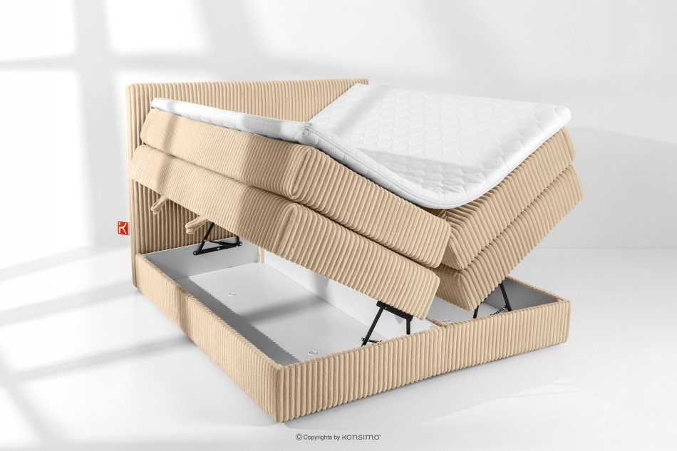 STRIX PRO Boxspringbett mittelhart 140 cm Doppelmatratze + Visco-Topper Cordstoff in Sandfarbe sandfarben - Foto 7