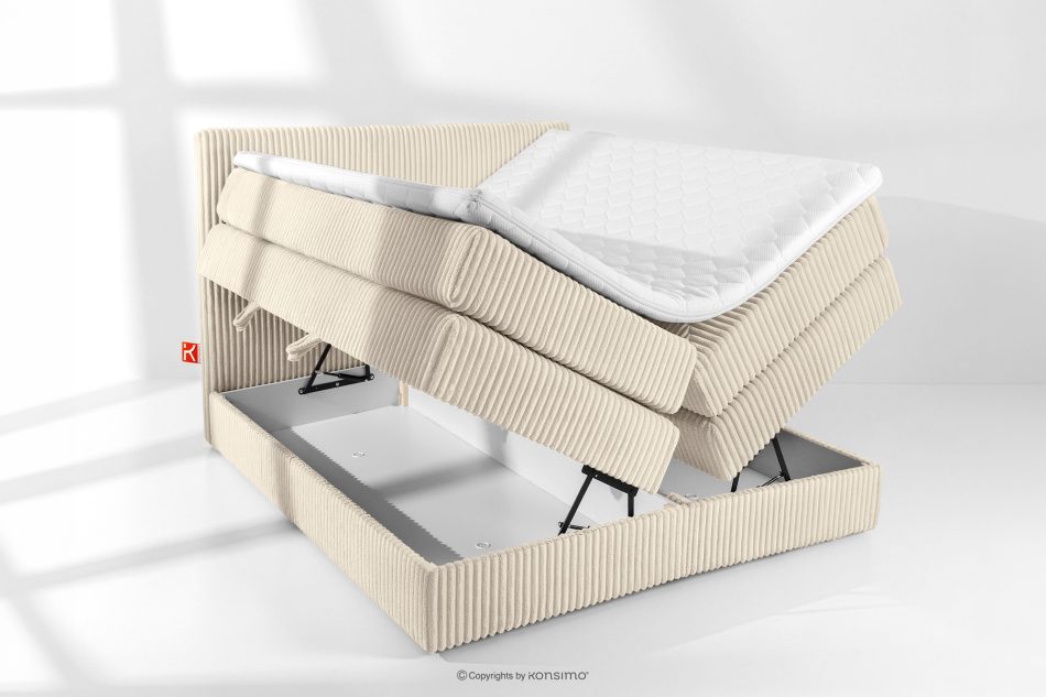 STRIX PRO Boxspringbett mittelhart 140 cm Doppelmatratze + Visco-Topper Cordstoff beige beige - Foto 7
