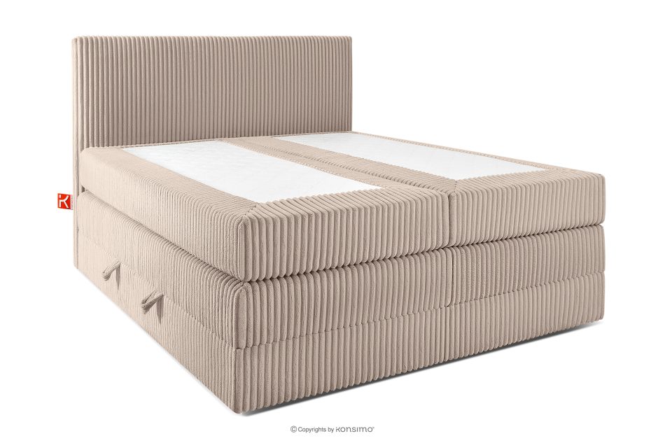 STRIX PRO Boxspringbett mittelhart 140 cm Doppelmatratze + Visco-Topper Cordstoff in Taupe taupe - Foto 2