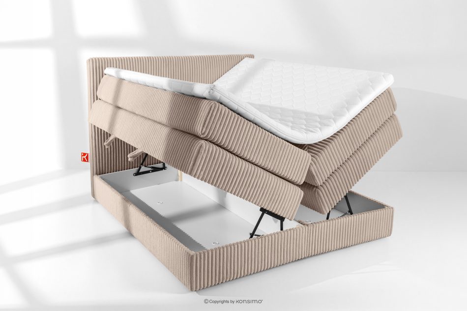 STRIX PRO Boxspringbett mittelhart 140 cm Doppelmatratze + Visco-Topper Cordstoff in Taupe taupe - Foto 7