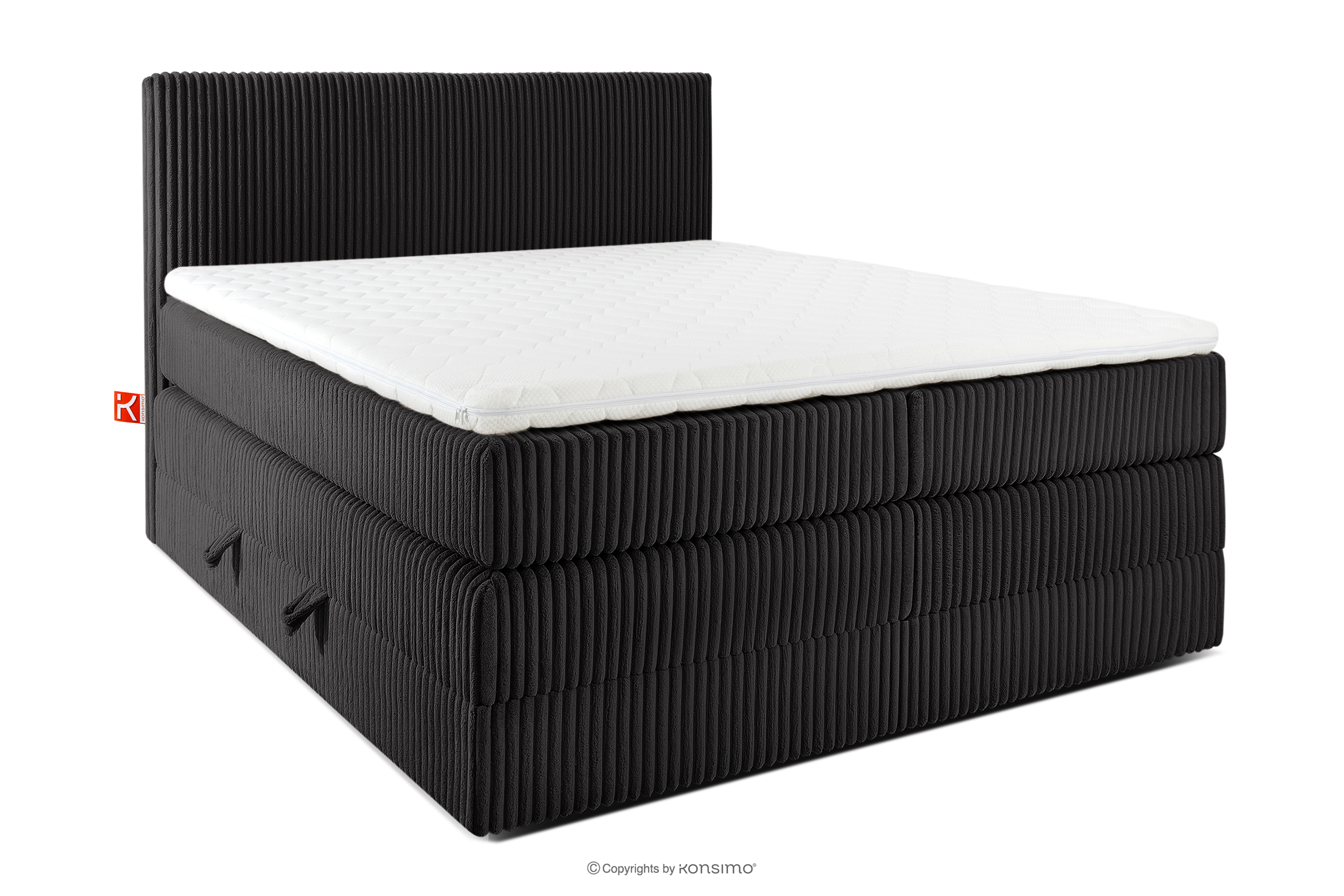 Boxspringbett hart 140 cm Doppelmatratze + HR-Topper Cordstoff schwarz