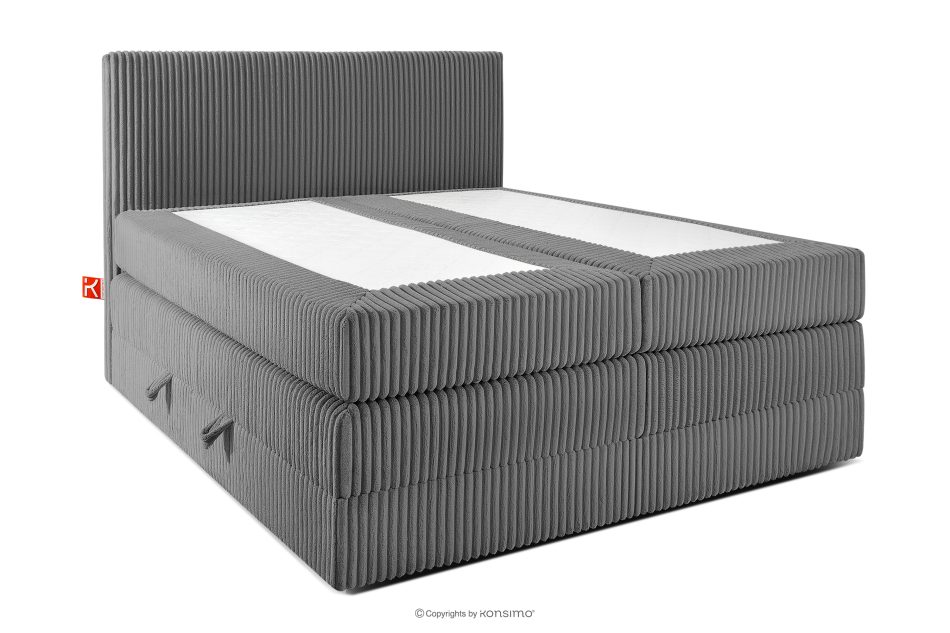 STRIX PRO Boxspringbett hart 140 cm Doppelmatratze + HR-Topper Cordstoff grau grau - Foto 2
