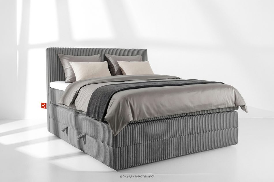 STRIX PRO Boxspringbett hart 140 cm Doppelmatratze + HR-Topper Cordstoff grau grau - Foto 1
