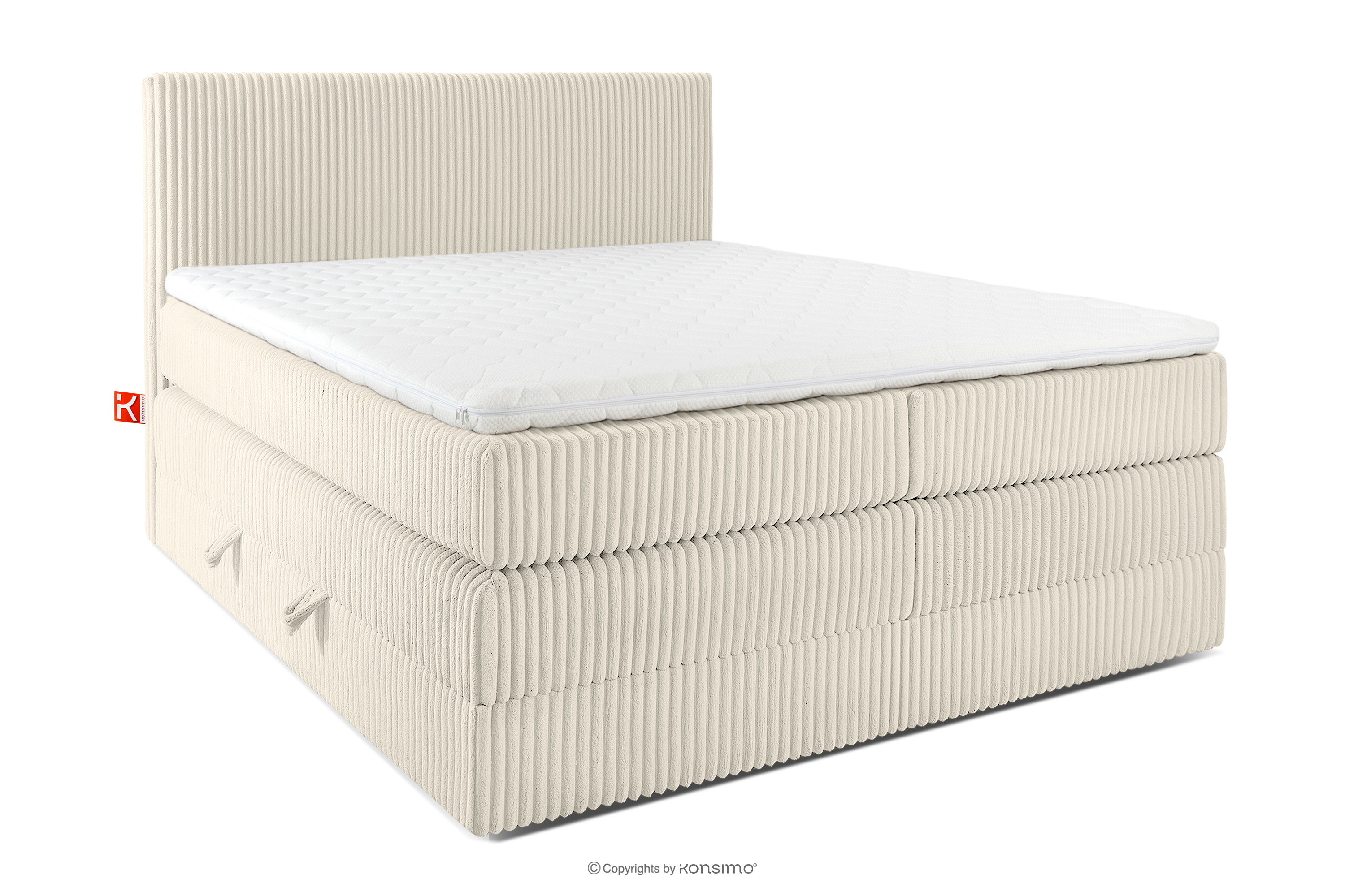 Boxspringbett hart 140 cm Doppelmatratze + HR-Topper Cordstoff weiß/ecru