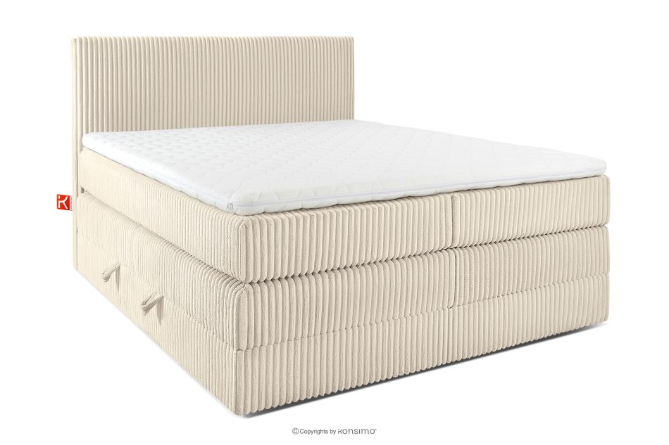 STRIX PRO Boxspringbett hart 140 cm Doppelmatratze + HR-Topper Cordstoff beige beige - Foto 0