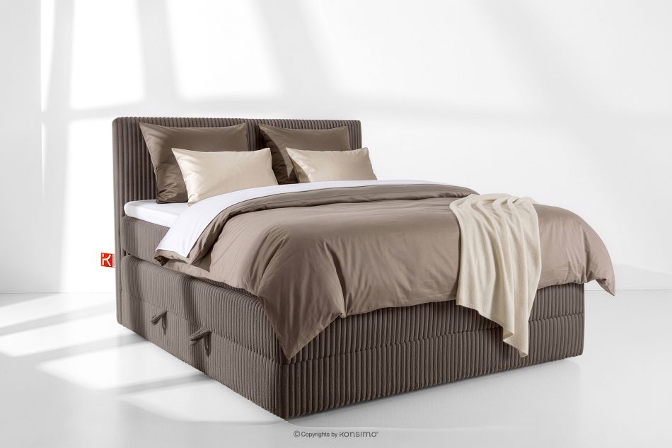 STRIX PRO Boxspringbett hart 140 cm Doppelmatratze + HR-Topper Cordstoff in Braun braun - Foto 1