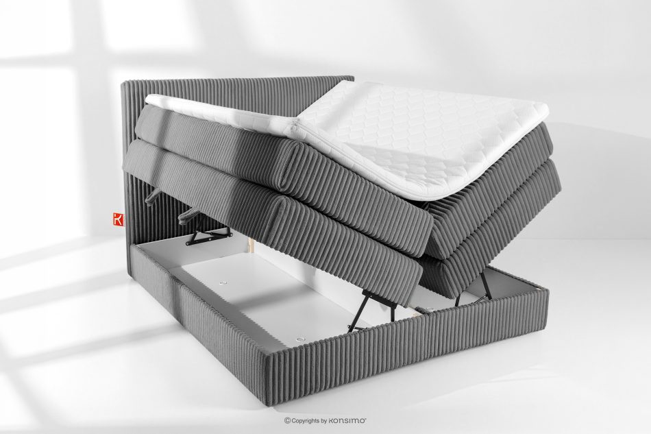 STRIX PRO Boxspringbett hart 140 cm Doppelmatratze + Visco-Topper Cordstoff grau grau - Foto 7