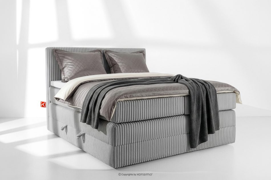 STRIX PRO Boxspringbett hart 140 cm Doppelmatratze + Visco-Topper Cordstoff hellgrau hellgrau - Foto 1