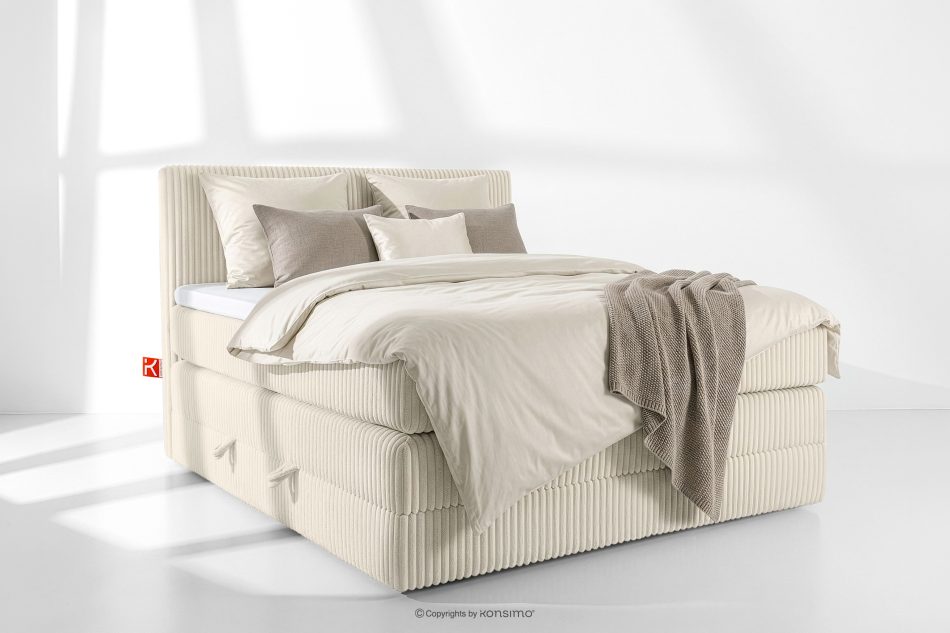 STRIX PRO Boxspringbett hart 140 cm Doppelmatratze + Visco-Topper Cordstoff weiß/ecru weiß/ecru - Foto 1