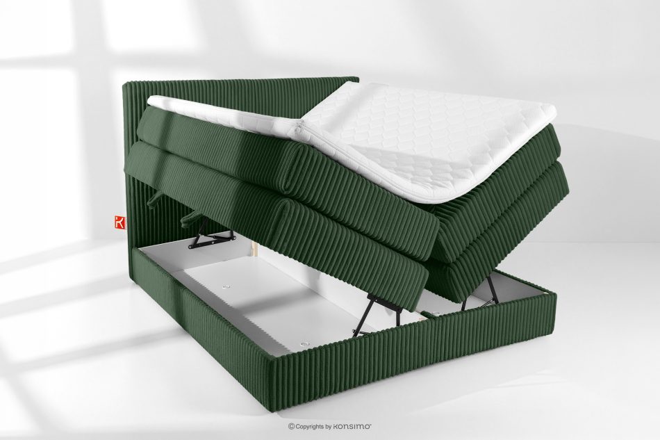 STRIX PRO Boxspringbett hart 140 cm Doppelmatratze + Visco-Topper Cordstoff dunkelgrün dunkelgrün - Foto 7