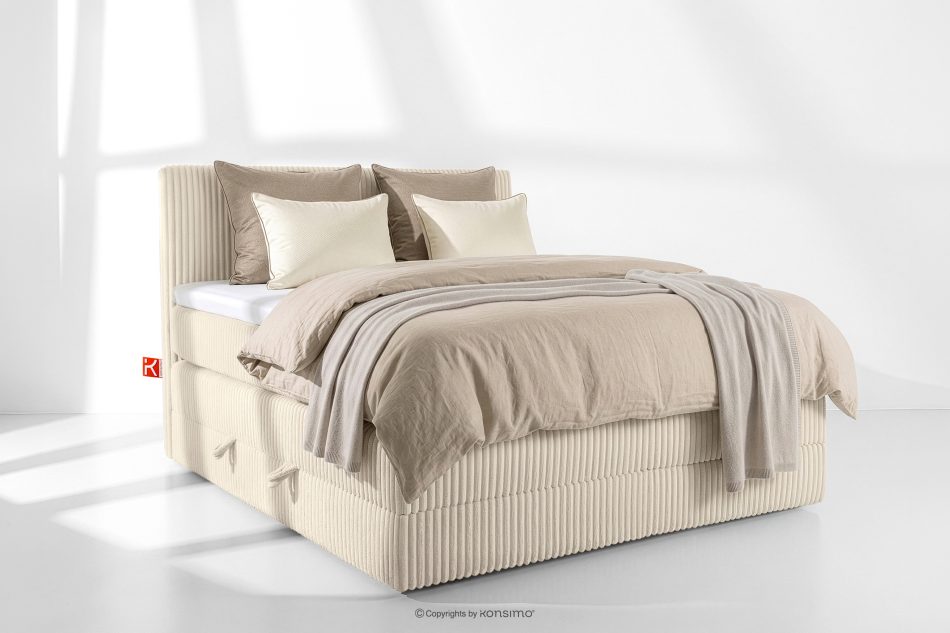 STRIX PRO Boxspringbett hart 140 cm Doppelmatratze + Visco-Topper aus Cordstoff beige beige - Foto 1